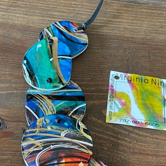 Virginia Nin Puerto Rico Artist Two Sided Statement Necklace Resin One of a Kind - Picture 4 of 8